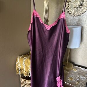 Victoria's Secret Burgundy Chemise with Pink Lace